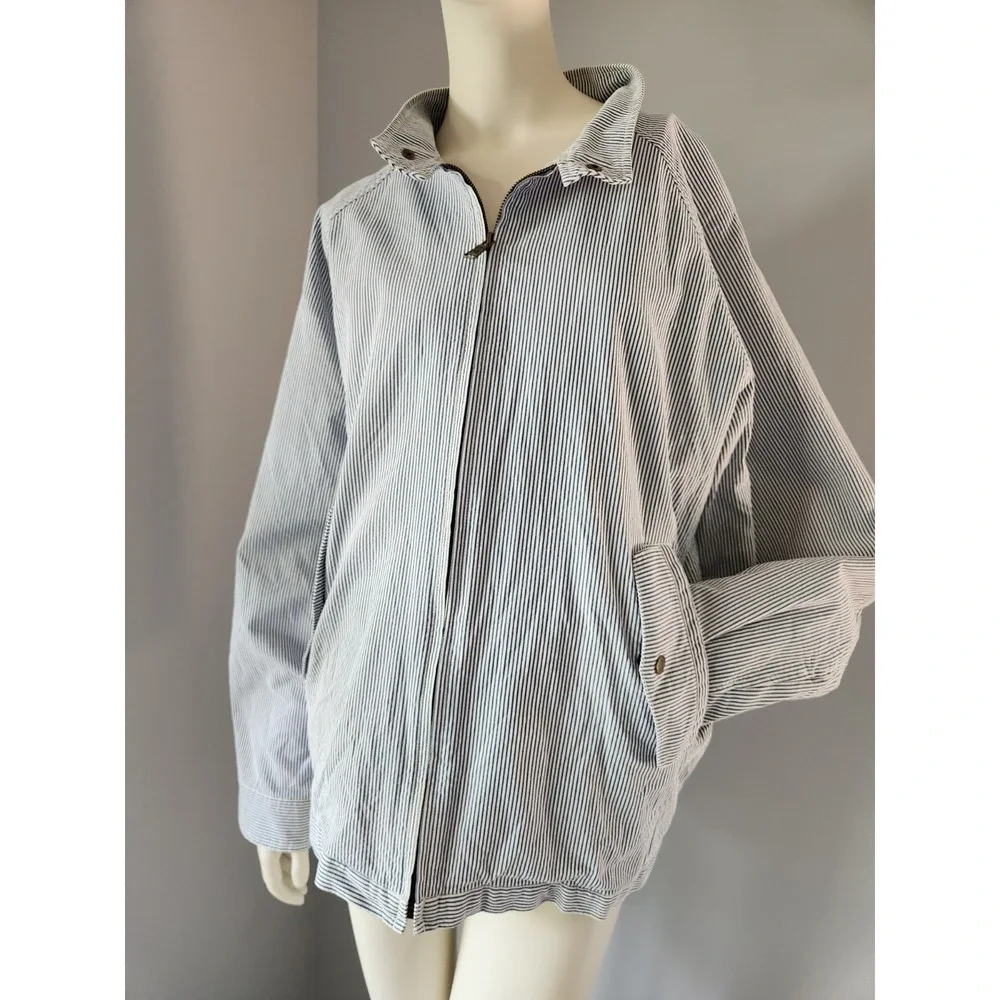 Vintage Izod Blue Striped Preppy Blue Full Zip Jacket Spring Summer Boating  XL‎